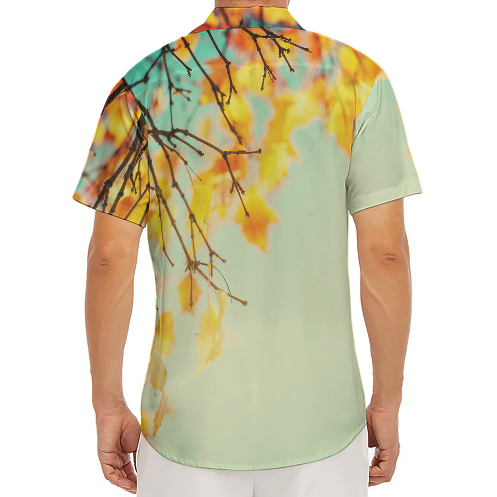 Vintage Autumn Print Men's Deep V-Neck Shirt