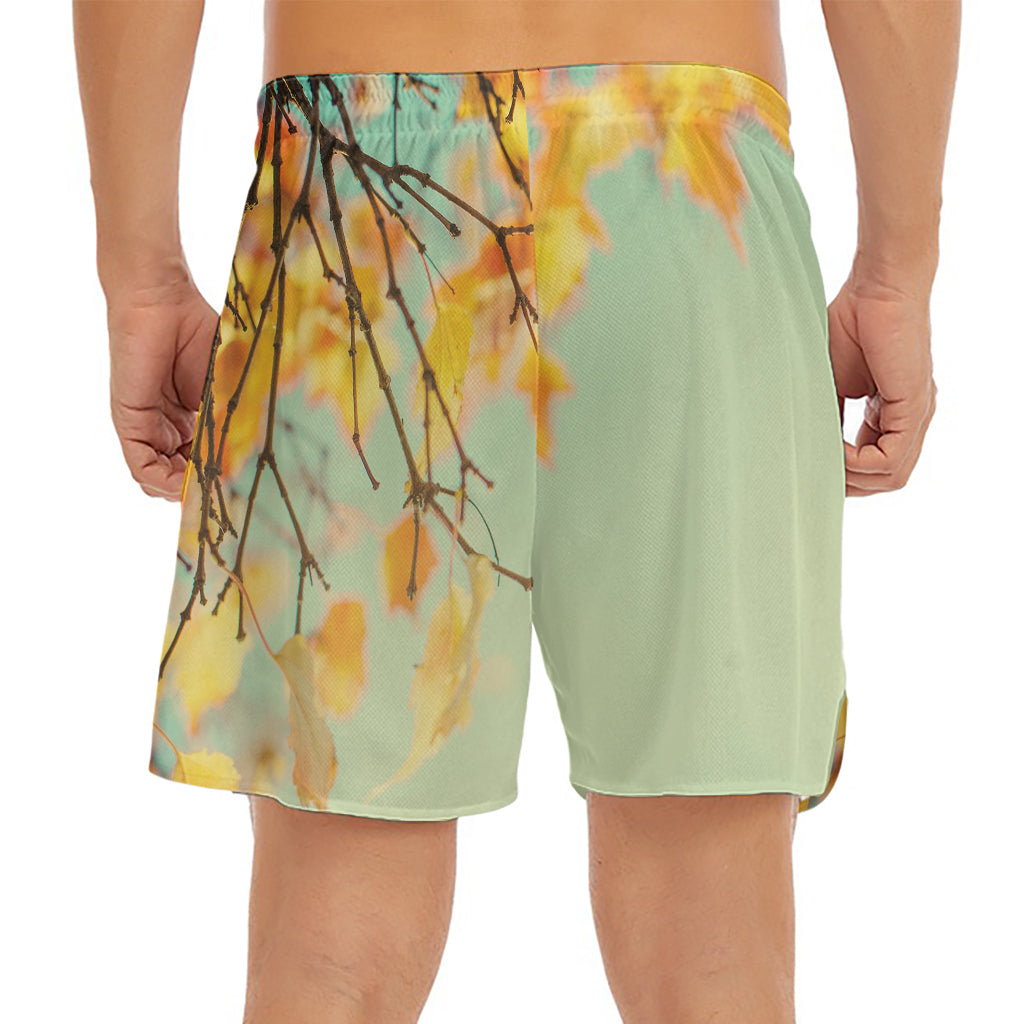 Vintage Autumn Print Men's Split Running Shorts