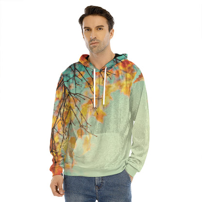 Vintage Autumn Print Men's Velvet Pullover Hoodie