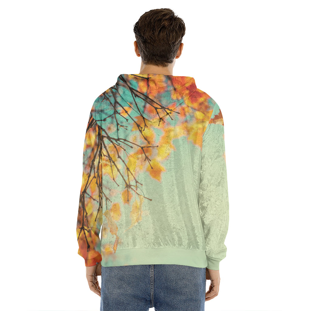 Vintage Autumn Print Men's Velvet Pullover Hoodie