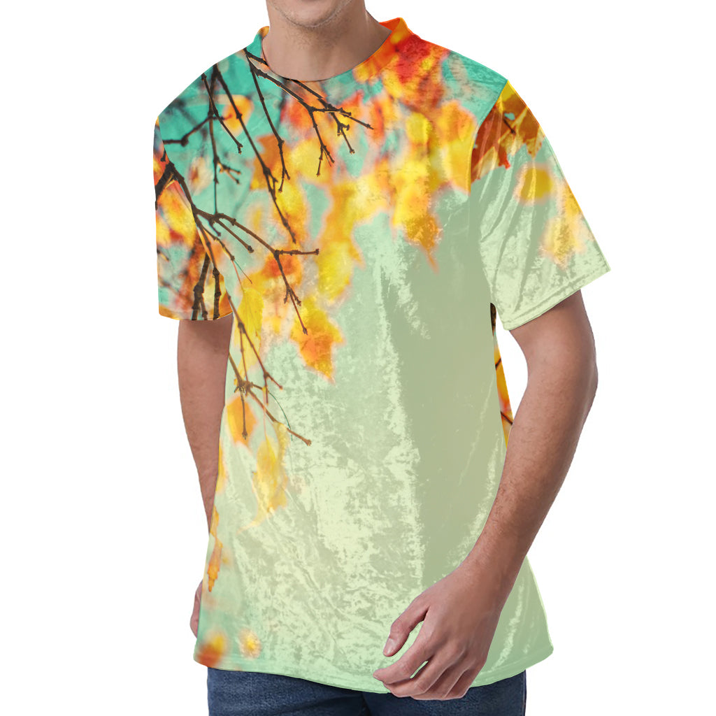 Vintage Autumn Print Men's Velvet T-Shirt