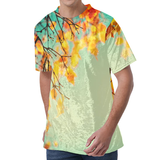 Vintage Autumn Print Men's Velvet T-Shirt
