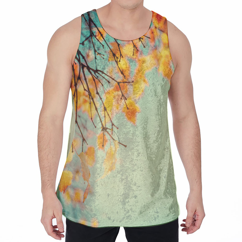 Vintage Autumn Print Men's Velvet Tank Top