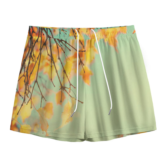 Vintage Autumn Print Mesh Shorts