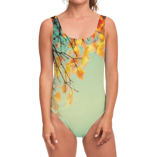 Vintage Autumn Print One Piece Swimsuit