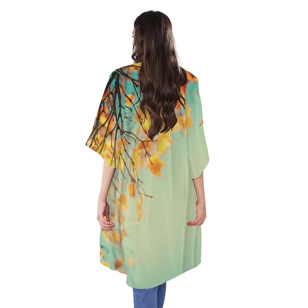 Vintage Autumn Print Open Front Beach Cover Up