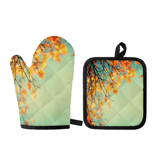 Vintage Autumn Print Oven Mitt And Pot Holder Set