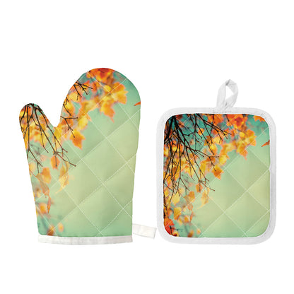 Vintage Autumn Print Oven Mitt And Pot Holder Set
