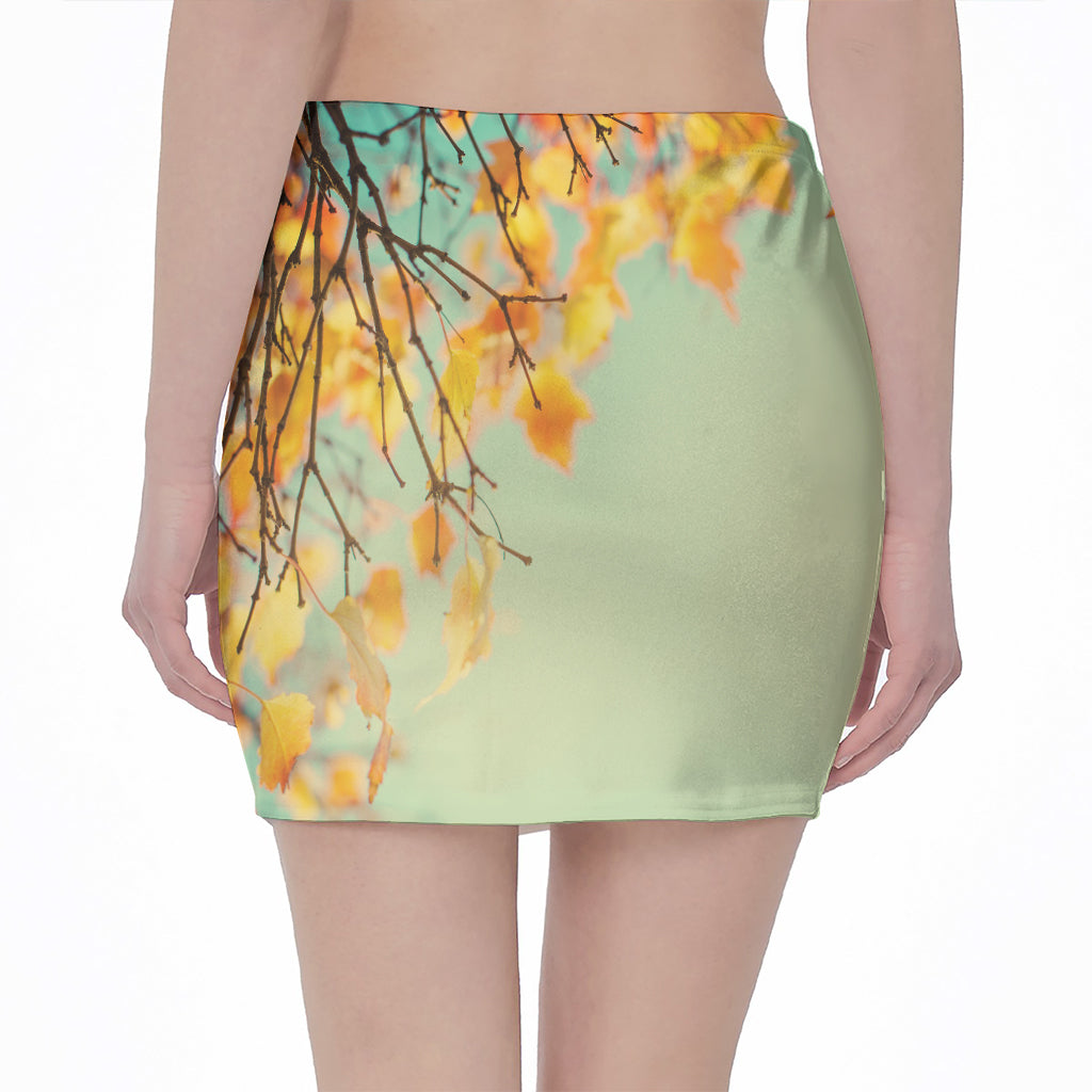 Vintage Autumn Print Pencil Mini Skirt