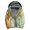 Vintage Autumn Print Sherpa Lined Zip Up Hoodie