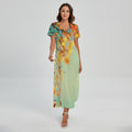 Vintage Autumn Print Short Sleeve Maxi Dress