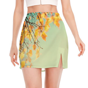 Vintage Autumn Print Side Slit Mini Skirt