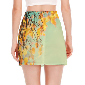 Vintage Autumn Print Side Slit Mini Skirt