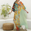 Vintage Autumn Print Silk V-Neck Kaftan Dress