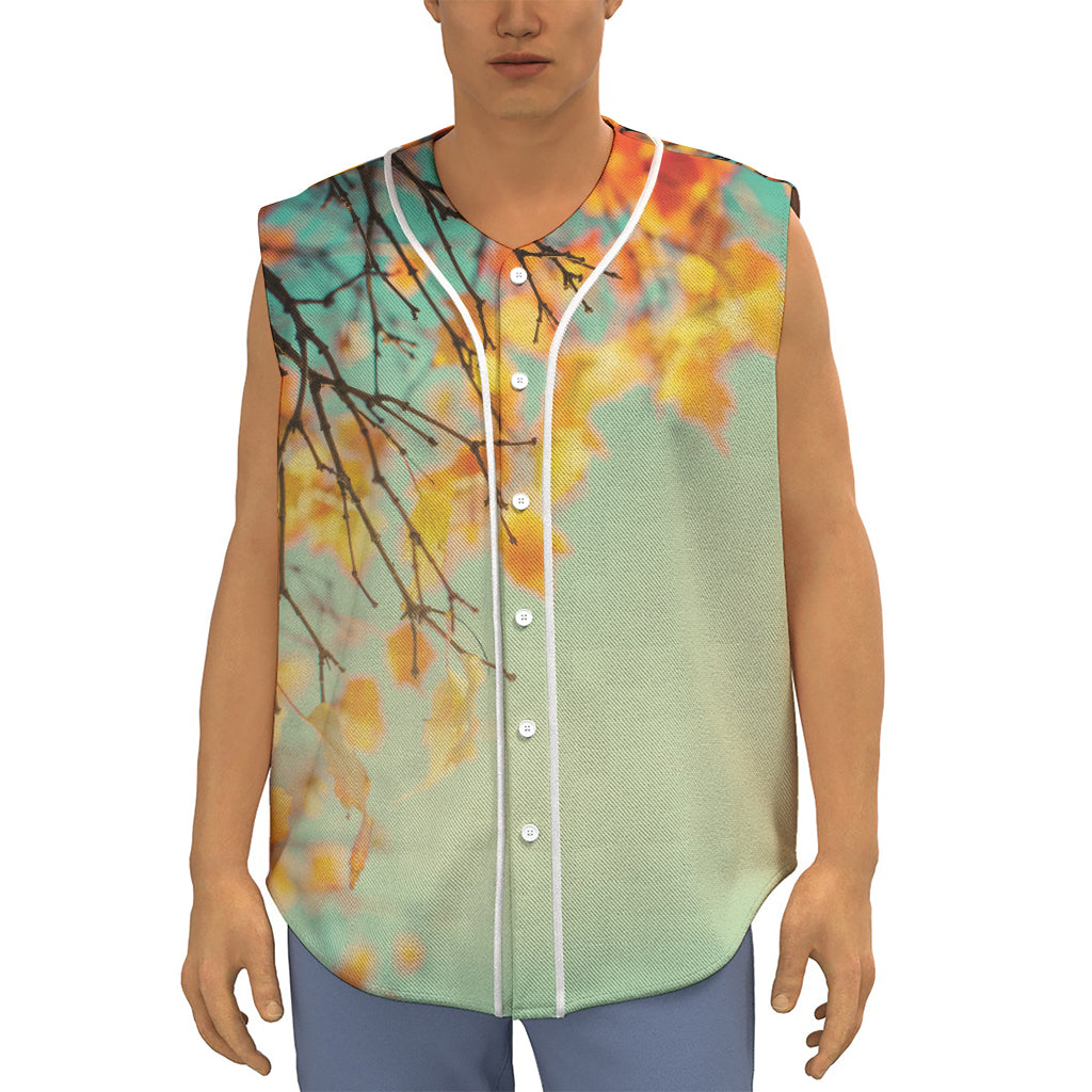 Vintage Autumn Print Sleeveless Baseball Jersey