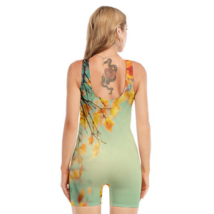 Vintage Autumn Print Sleeveless One Piece Swimsuit