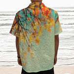 Vintage Autumn Print Textured Short Sleeve Shirt