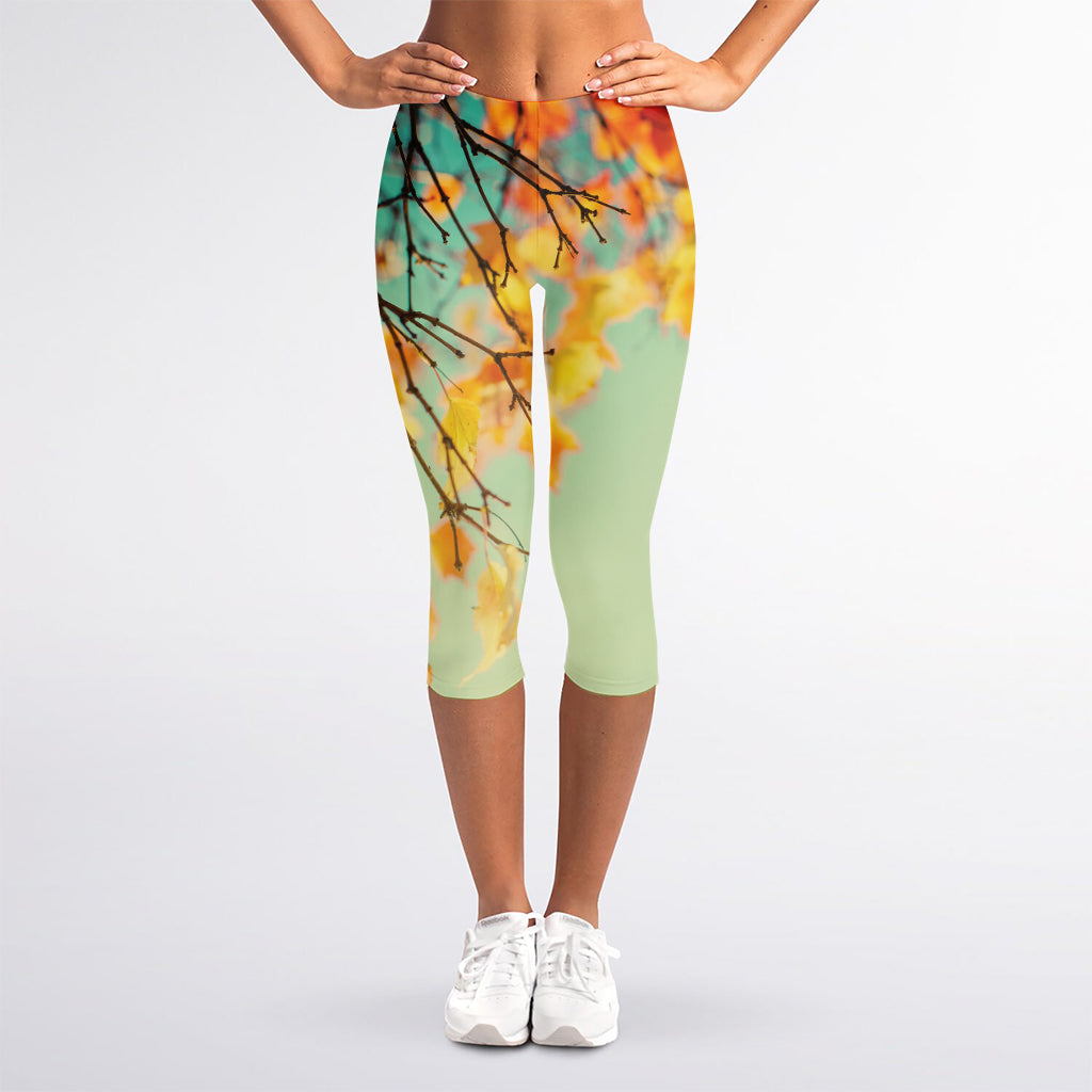 Vintage Autumn Print Women's Capri Leggings