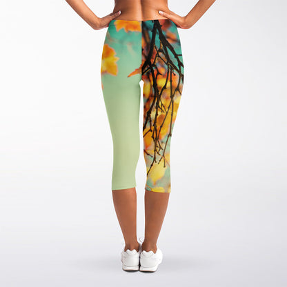 Vintage Autumn Print Women's Capri Leggings