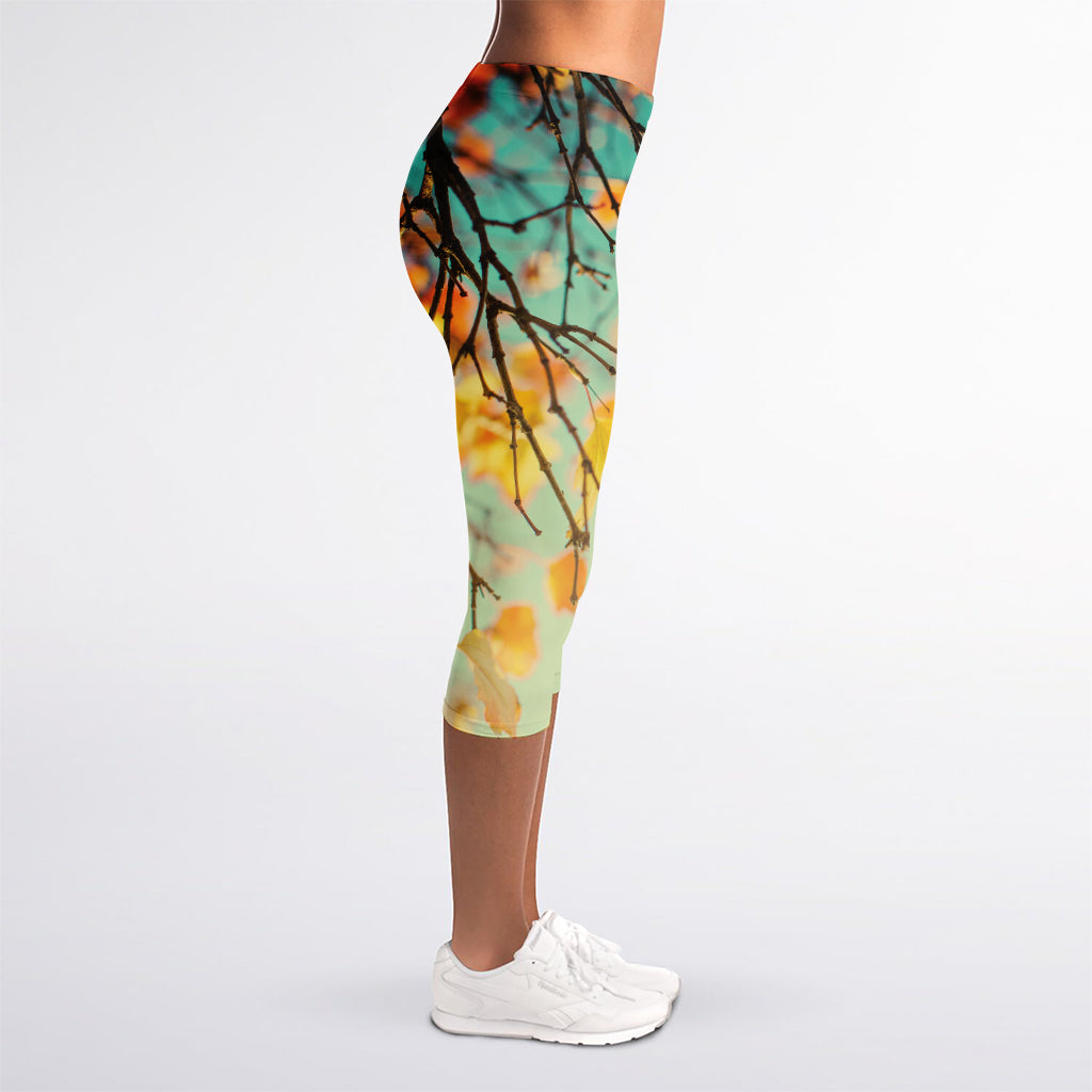 Vintage Autumn Print Women's Capri Leggings