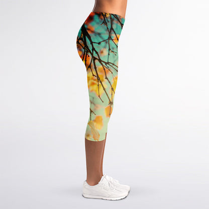 Vintage Autumn Print Women's Capri Leggings