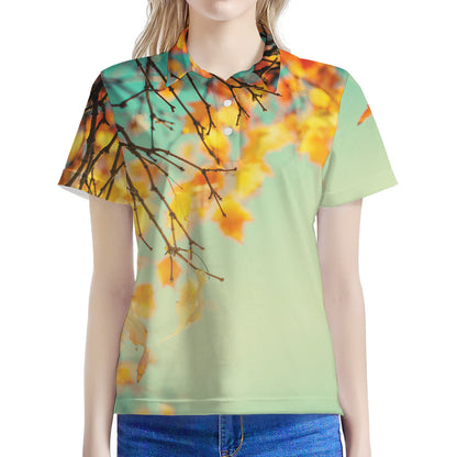 Vintage Autumn Print Women's Polo Shirt