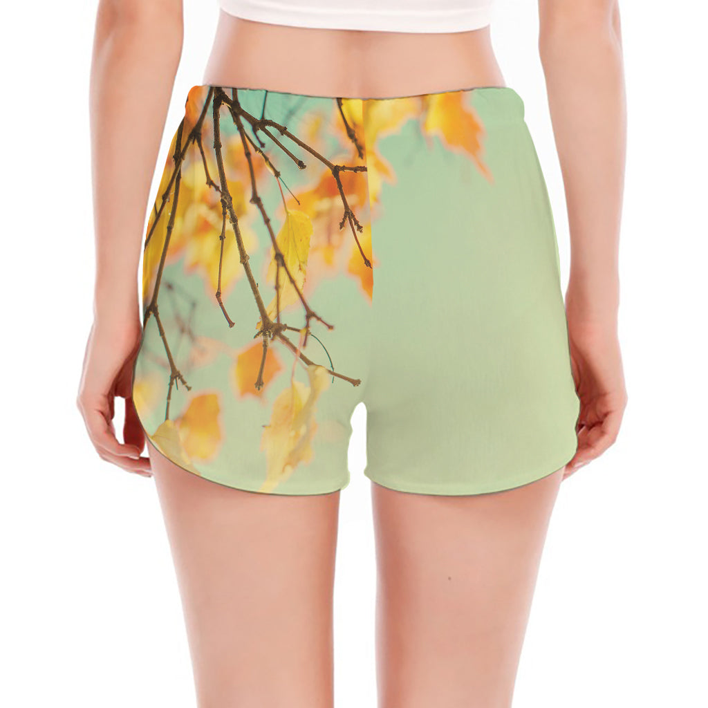Vintage Autumn Print Women's Split Running Shorts
