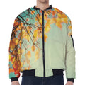 Vintage Autumn Print Zip Sleeve Bomber Jacket