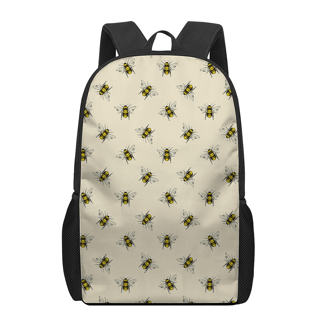 Vintage Bee Pattern Print 17 Inch Backpack