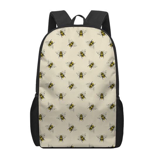 Vintage Bee Pattern Print 17 Inch Backpack
