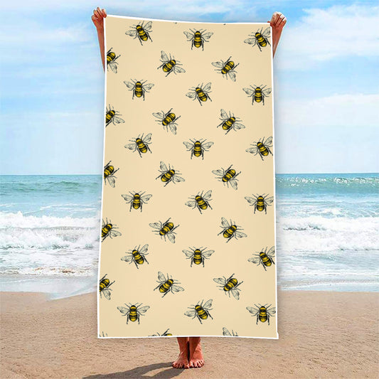 Vintage Bee Pattern Print Beach Towel