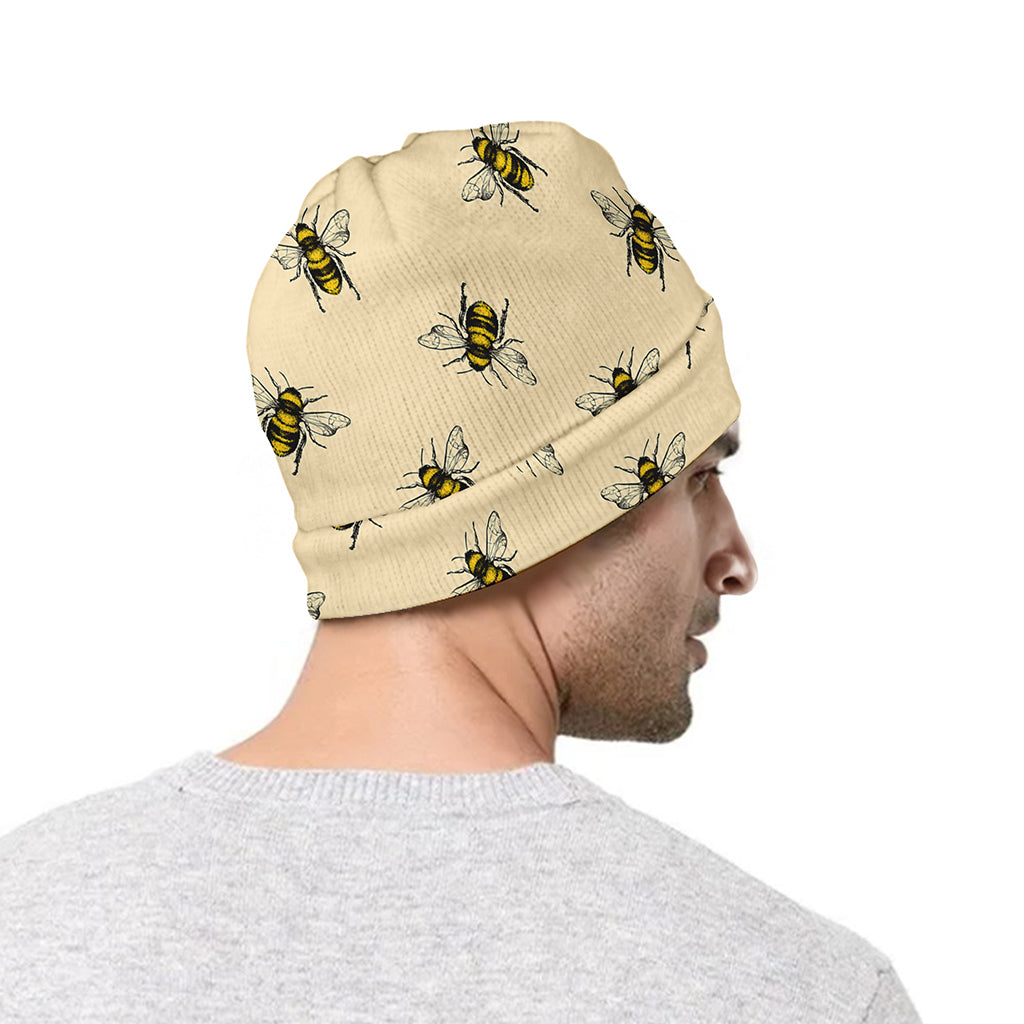 Vintage Bee Pattern Print Beanie