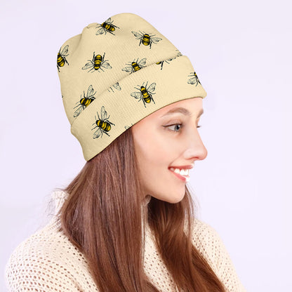 Vintage Bee Pattern Print Beanie