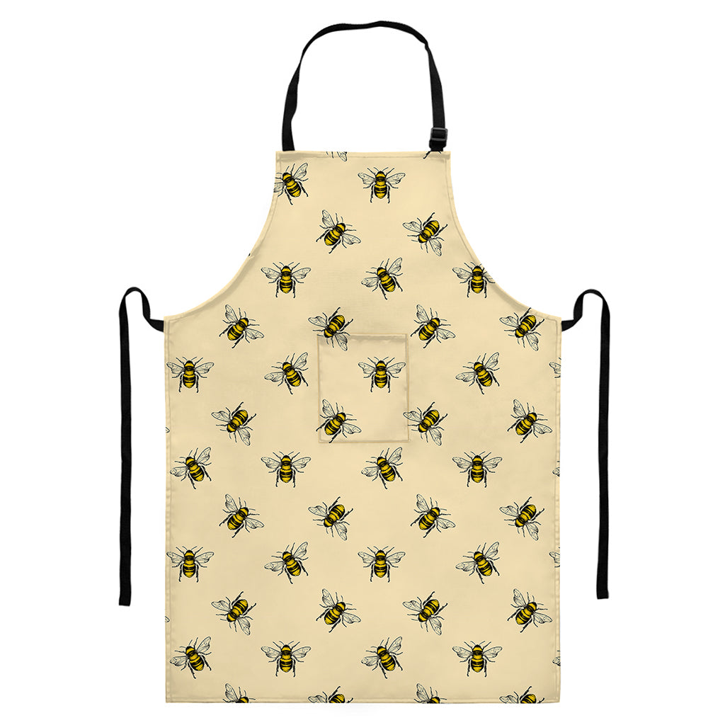 Vintage Bee Pattern Print Bib Apron With Pocket