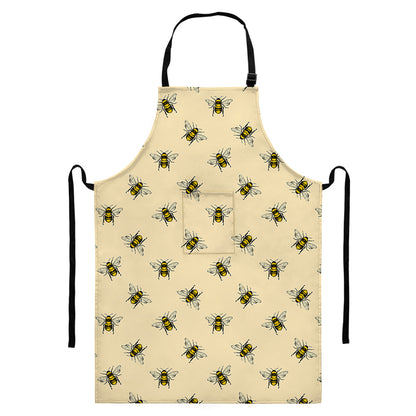 Vintage Bee Pattern Print Bib Apron With Pocket