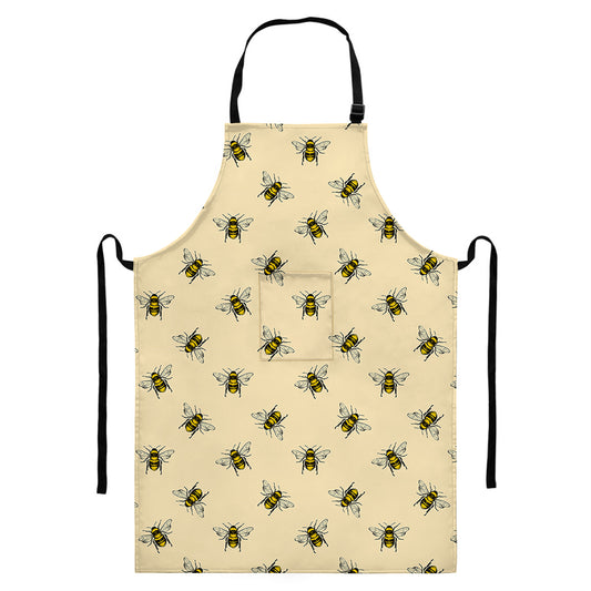 Vintage Bee Pattern Print Bib Apron With Pocket
