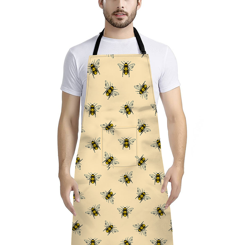 Vintage Bee Pattern Print Bib Apron With Pocket