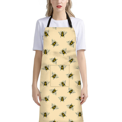 Vintage Bee Pattern Print Bib Apron With Pocket
