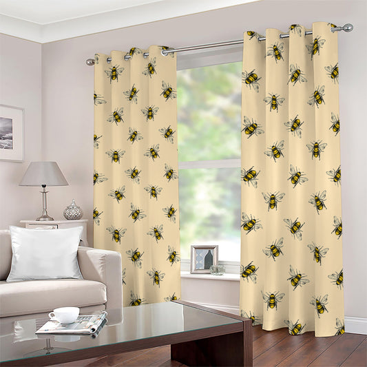 Vintage Bee Pattern Print Blackout Grommet Curtains