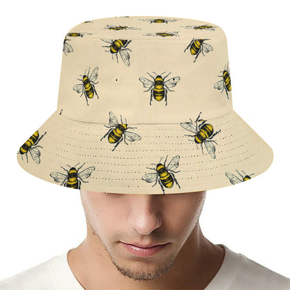 Vintage Bee Pattern Print Bucket Hat