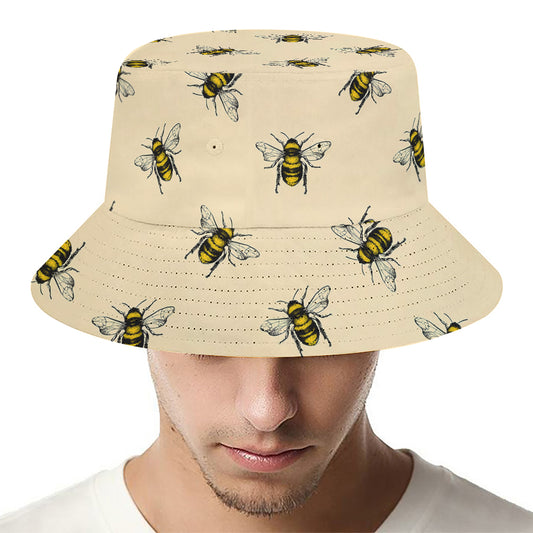 Vintage Bee Pattern Print Bucket Hat