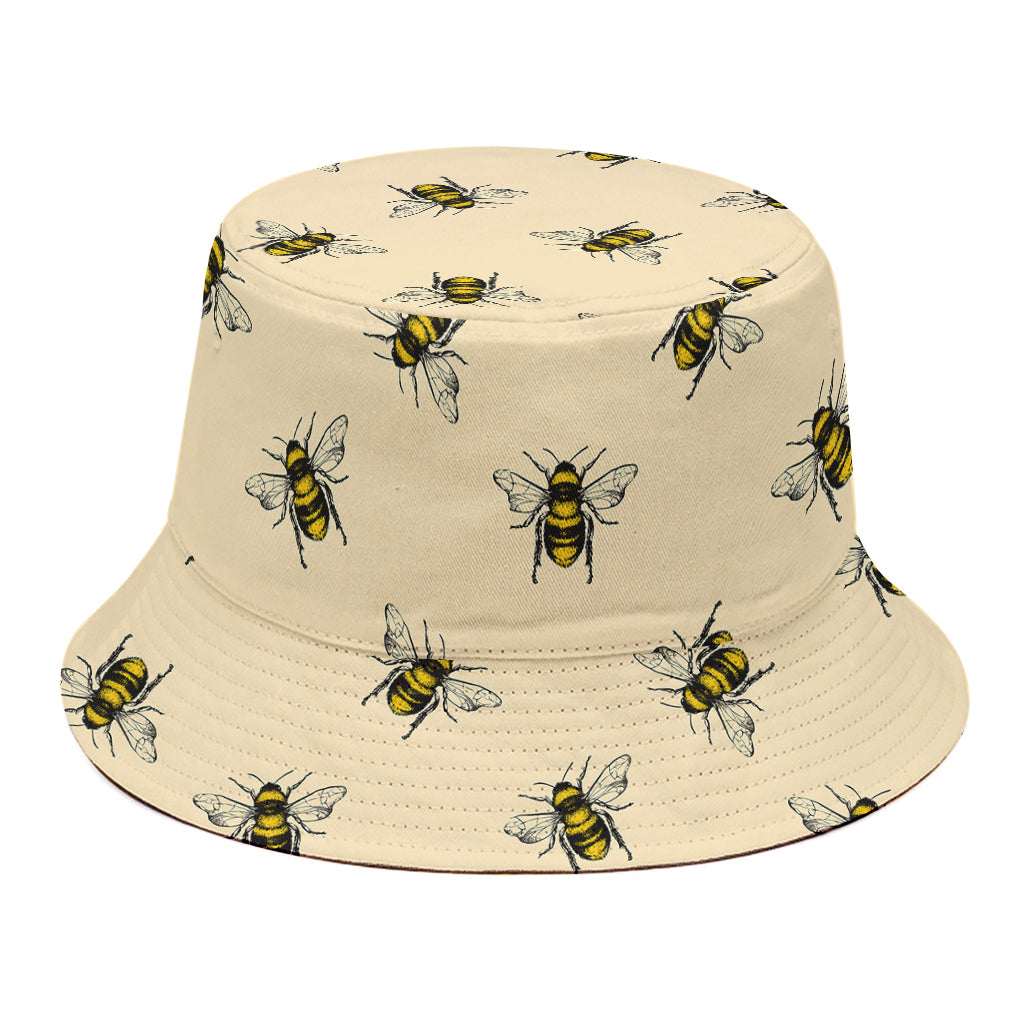 Vintage Bee Pattern Print Bucket Hat