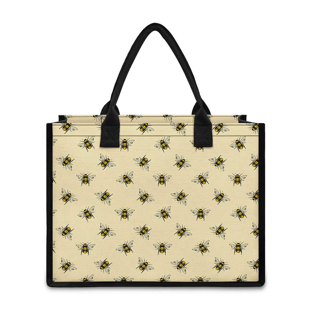 Vintage Bee Pattern Print Canvas Tote Bag