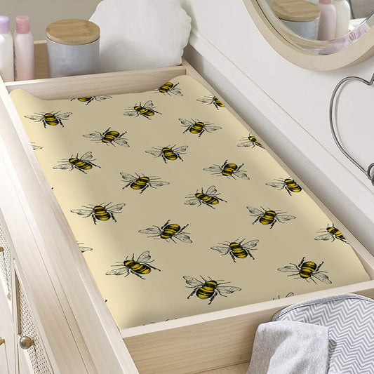 Vintage Bee Pattern Print Changing Pad Cover