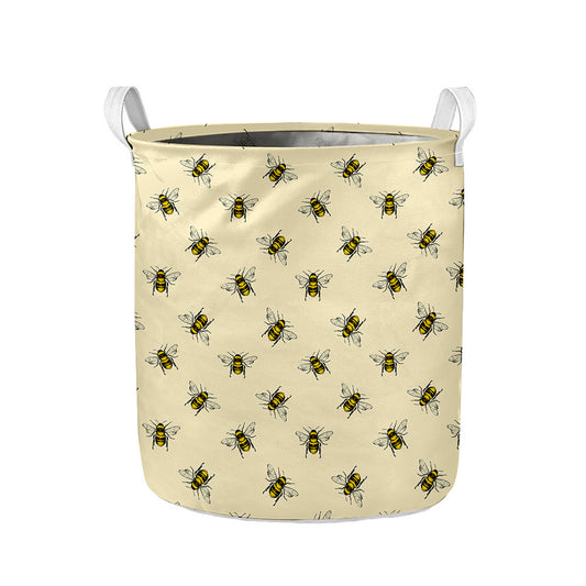 Vintage Bee Pattern Print Collapsible Laundry Basket