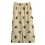 Vintage Bee Pattern Print Cotton Front Slit Maxi Skirt