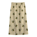 Vintage Bee Pattern Print Cotton Front Slit Maxi Skirt