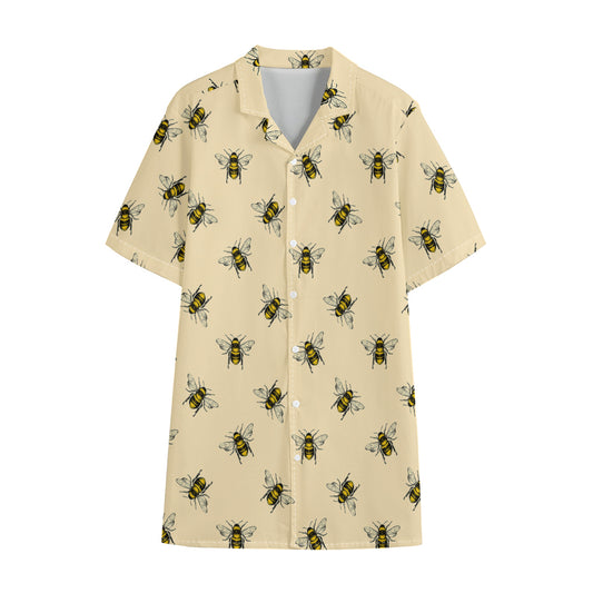 Vintage Bee Pattern Print Cotton Hawaiian Shirt