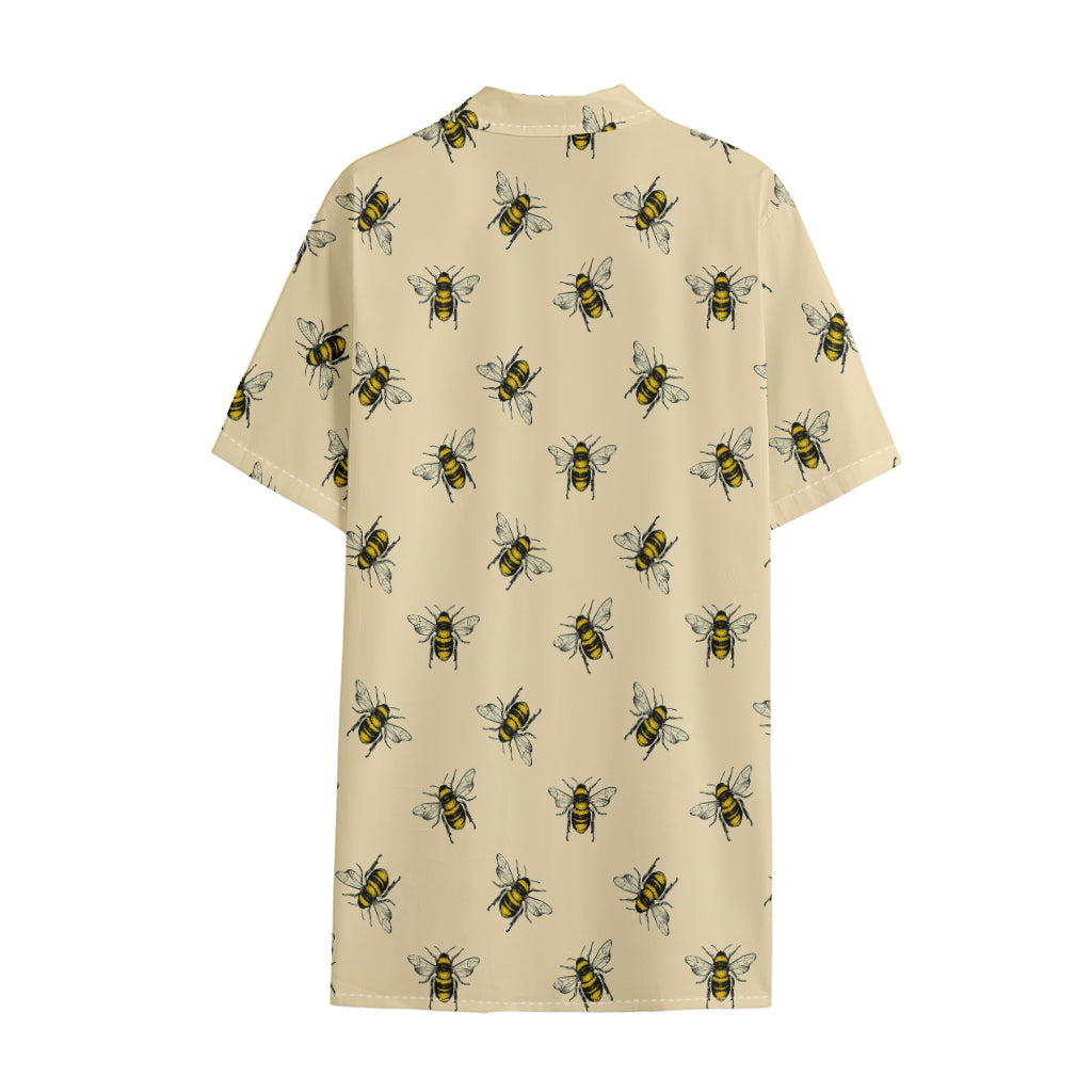 Vintage Bee Pattern Print Cotton Hawaiian Shirt