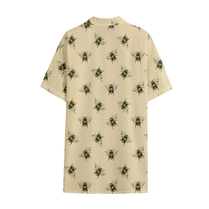 Vintage Bee Pattern Print Cotton Hawaiian Shirt